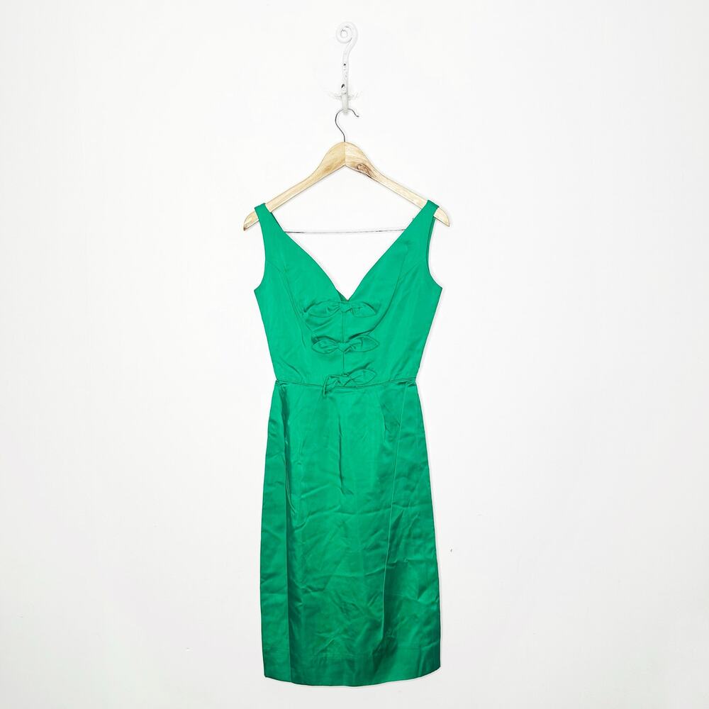1950's 60's S. EISENBERG CALIFORNIA wiggle dress emerald green bows women's XS S